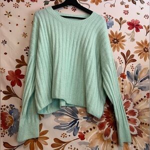 American Eagle Women’s L Loose Fit Sweater Cropped Mint Green Long Sleeve Soft